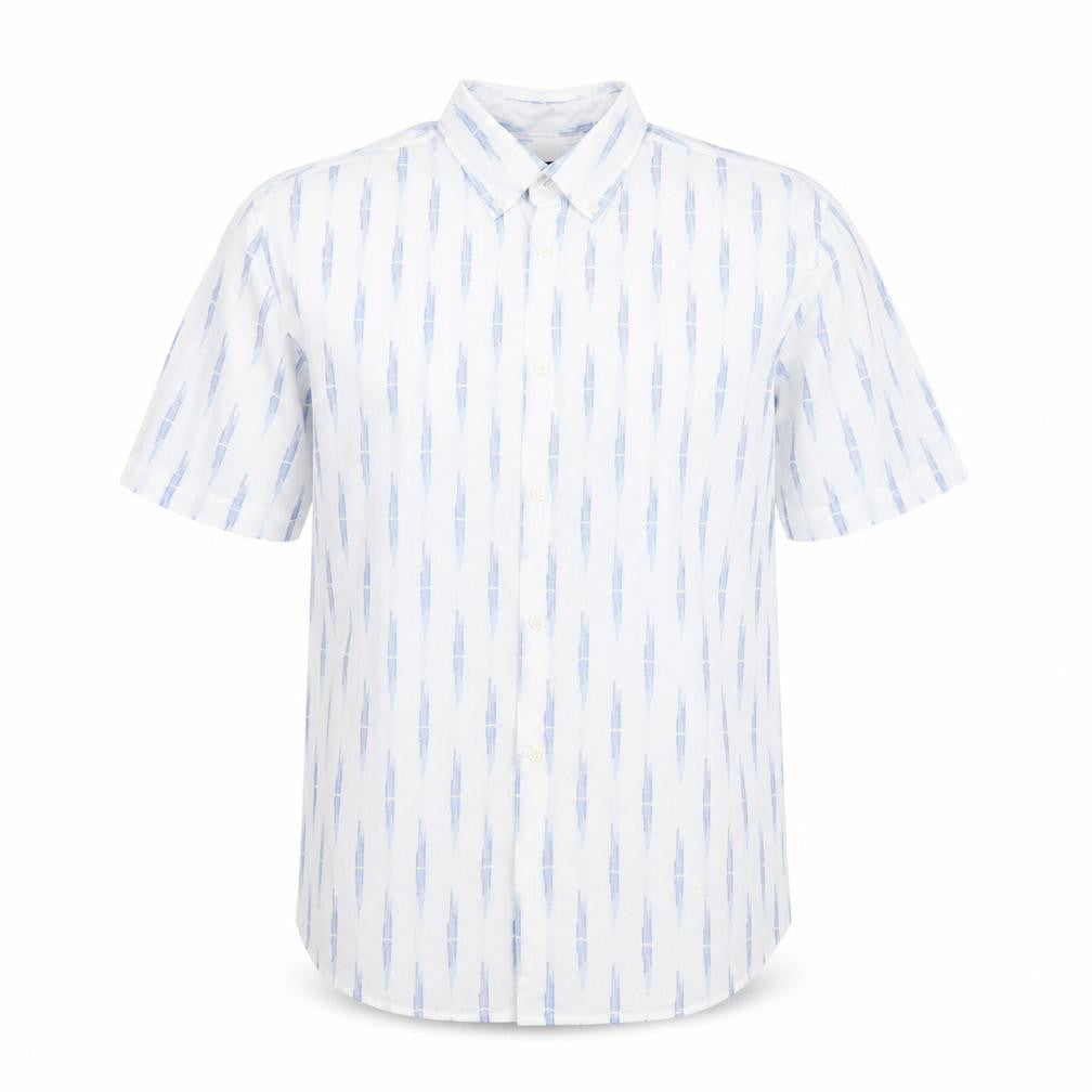 Marks and Spencer Men's White Geometric Short Sleeve Regular Fit Shirt S