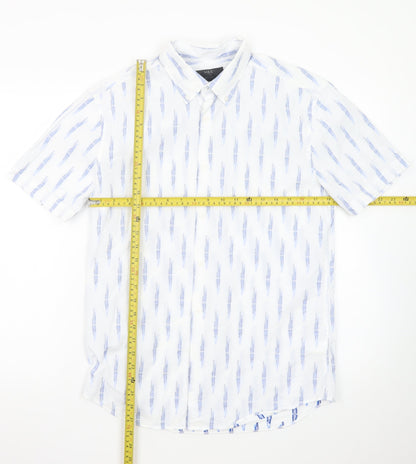 Marks and Spencer Men's White Geometric Short Sleeve Regular Fit Shirt S