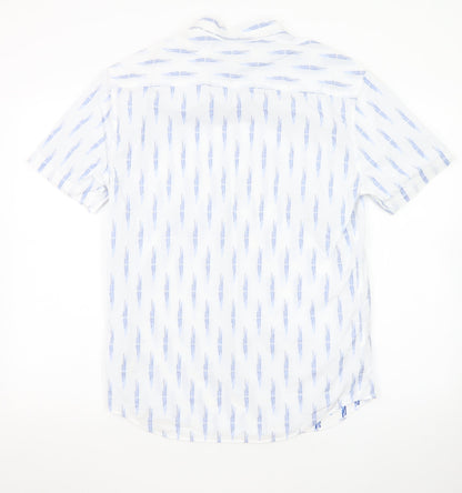 Marks and Spencer Men's White Geometric Short Sleeve Regular Fit Shirt S