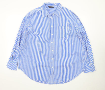 Marks and Spencer Men's Blue Striped 18 Long Sleeve Dress Shirt
