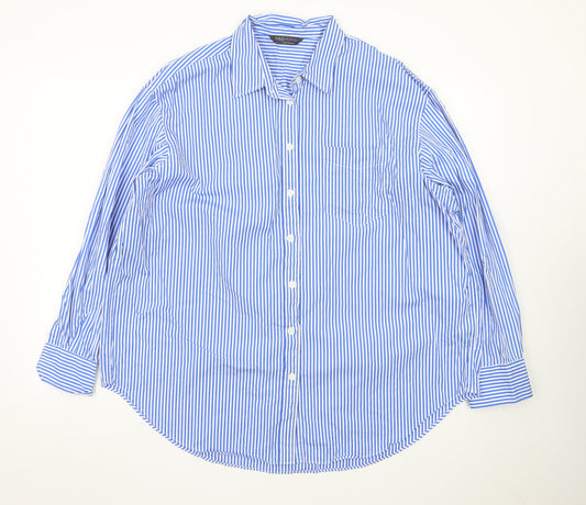 Marks and Spencer Men's Blue Striped 18 Long Sleeve Dress Shirt