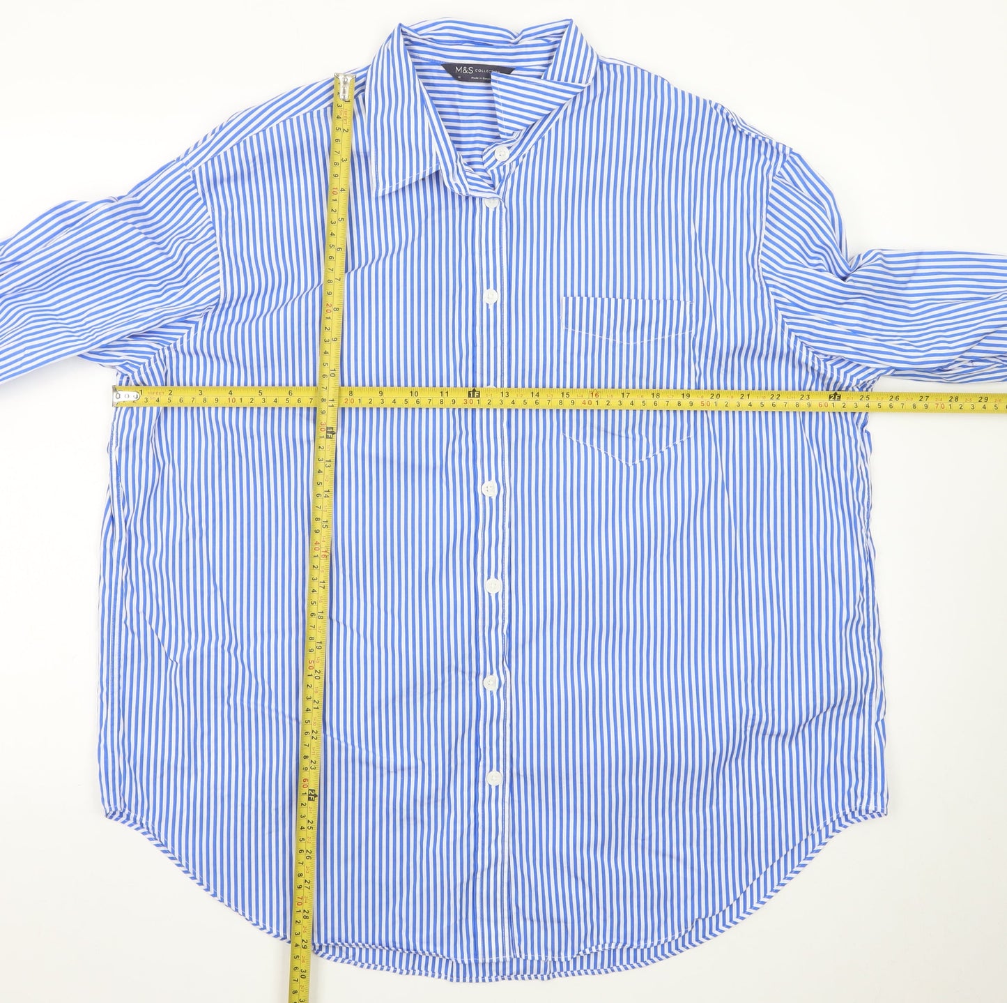 Marks and Spencer Men's Blue Striped 18 Long Sleeve Dress Shirt
