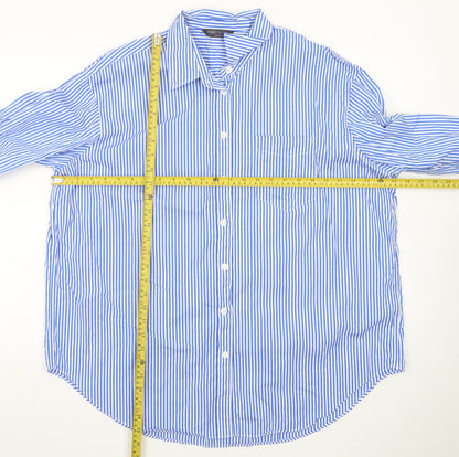 Marks and Spencer Men's Blue Striped 18 Long Sleeve Dress Shirt