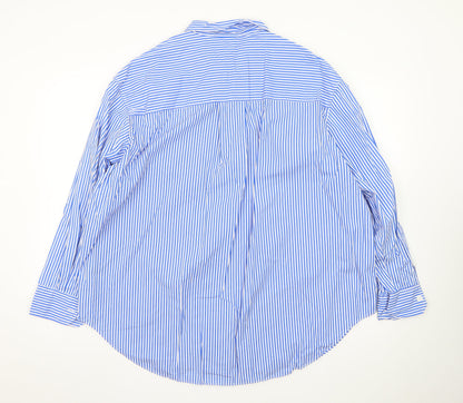 Marks and Spencer Men's Blue Striped 18 Long Sleeve Dress Shirt