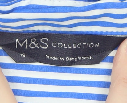 Marks and Spencer Men's Blue Striped 18 Long Sleeve Dress Shirt