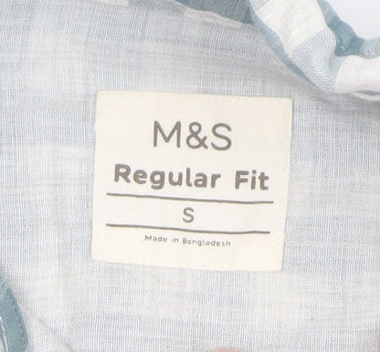 Marks and Spencer Men's Blue Check Regular Fit Cotton Shirt S