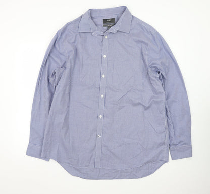 Marks and Spencer Men's Blue Check Regular Fit Non-Iron Dress Shirt 17.5”