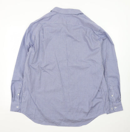 Marks and Spencer Men's Blue Check Regular Fit Non-Iron Dress Shirt 17.5”