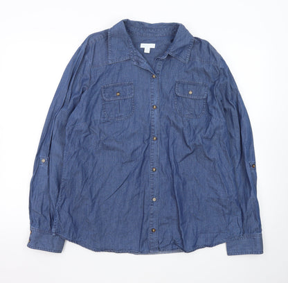 Charter Club Women's Blue Long Sleeve Denim Button-Up Shirt Size 16