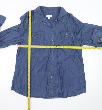 Charter Club Women's Blue Long Sleeve Denim Button-Up Shirt Size 16