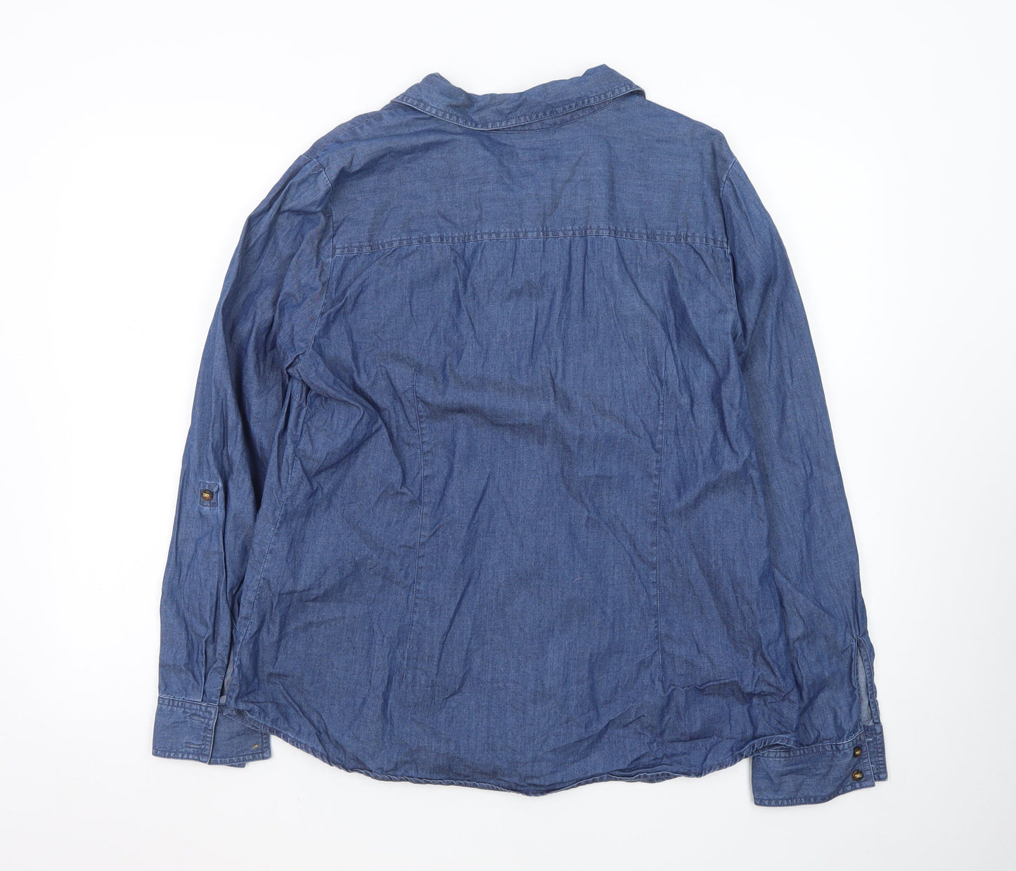 Charter Club Women's Blue Long Sleeve Denim Button-Up Shirt Size 16