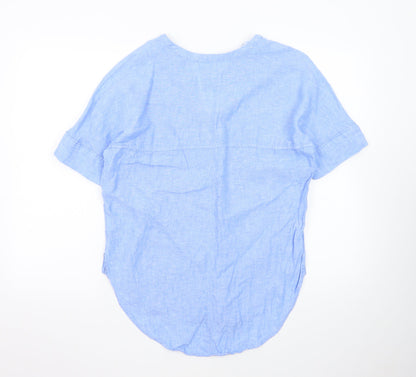 Marks and Spencer Women's Blue Pure Linen V-Neck Blouse Size 10