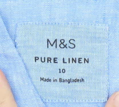 Marks and Spencer Women's Blue Pure Linen V-Neck Blouse Size 10