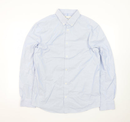 Marks and Spencer Men's Blue Slim Fit Long Sleeve Dress Shirt L