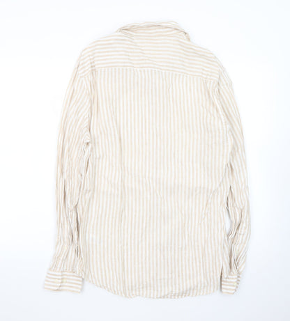 Marks and Spencer Men Beige Striped Linen Long Sleeve Shirt M