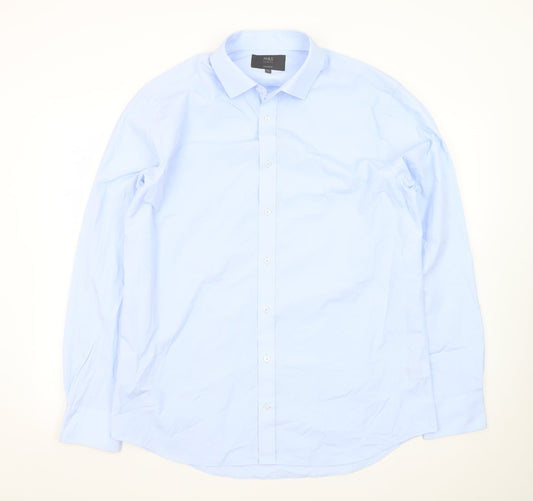 Marks and Spencer Men's Blue Tailored Fit Long Sleeve Dress Shirt 16.5in 42cm