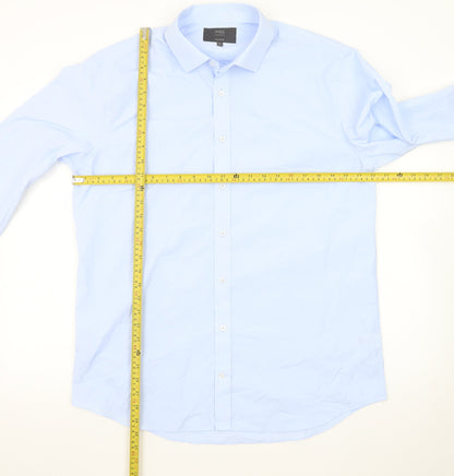 Marks and Spencer Men's Blue Tailored Fit Long Sleeve Dress Shirt 16.5in 42cm