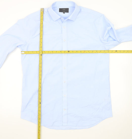 Marks and Spencer Men's Blue Tailored Fit Long Sleeve Dress Shirt 16.5in 42cm