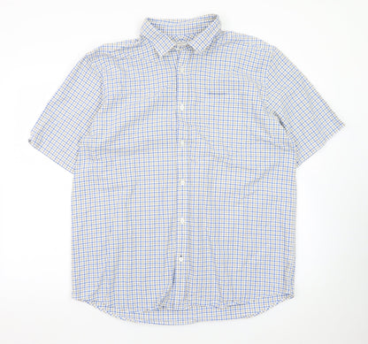 John Lewis Men’s Blue Check Cotton Oxford Short Sleeve Shirt XL