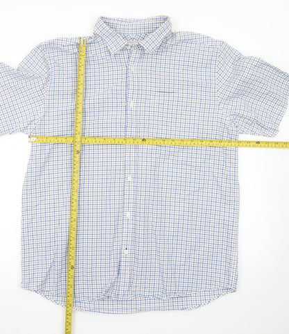 John Lewis Men’s Blue Check Cotton Oxford Short Sleeve Shirt XL