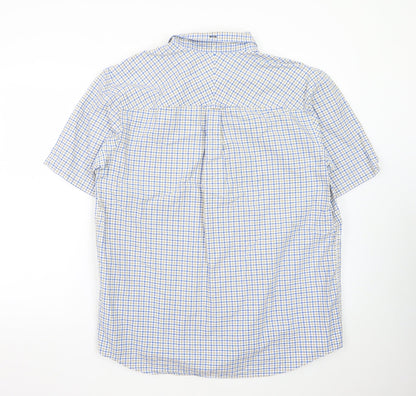 John Lewis Men’s Blue Check Cotton Oxford Short Sleeve Shirt XL