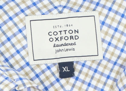 John Lewis Men’s Blue Check Cotton Oxford Short Sleeve Shirt XL