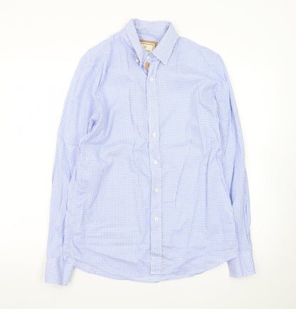 Vedoneire Men's Blue Check Long Sleeve Cotton Dress Shirt Size M