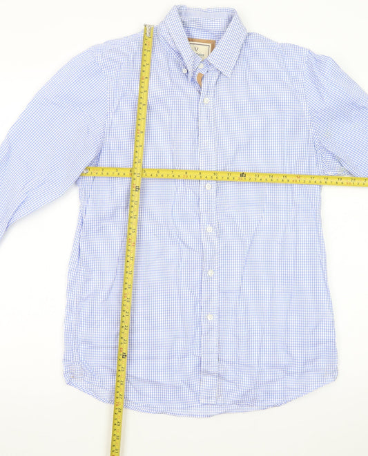 Vedoneire Men's Blue Check Long Sleeve Cotton Dress Shirt Size M