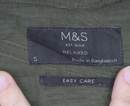 Marks and Spencer Men's Green Relaxed Fit Short Sleeve Button-Up Shirt S