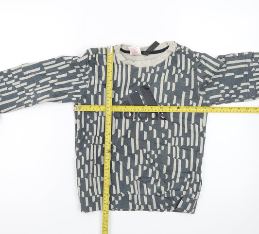 Adidas Boys Grey Patterned Crew Neck Sweatshirt XS 7-8Y Primegreen