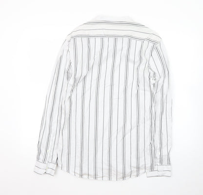 Marks and Spencer Men’s White Striped Band Collar Shirt Size S