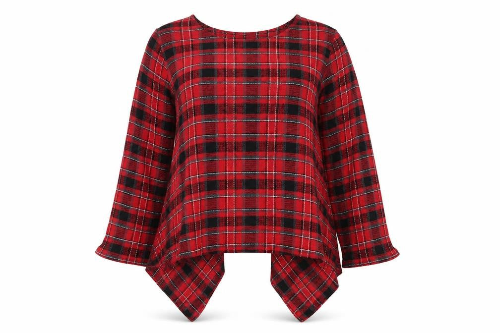 Next Womens Red Plaid Viscose Long Sleeve Tunic Blouse Size 18