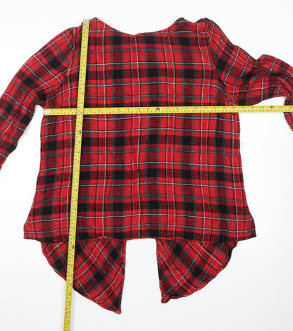 Next Womens Red Plaid Viscose Long Sleeve Tunic Blouse Size 18
