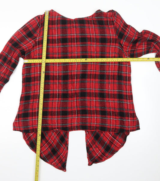 Next Womens Red Plaid Viscose Long Sleeve Tunic Blouse Size 18