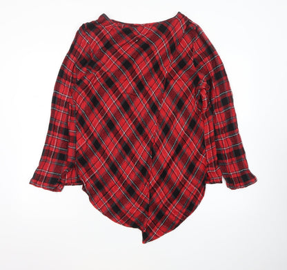 Next Womens Red Plaid Viscose Long Sleeve Tunic Blouse Size 18