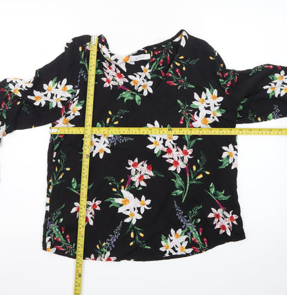 Marks and Spencer Women's Black Floral V-Neck Long Sleeve Tunic Blouse Size 14
