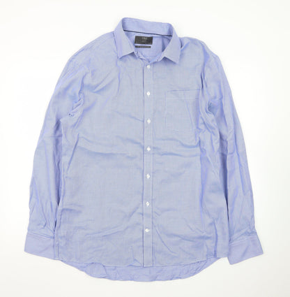 Marks and Spencer Men’s Blue Check 16 Regular Fit Cotton Dress Shirt