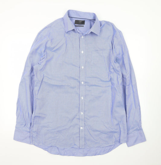 Marks and Spencer Men’s Blue Check 16 Regular Fit Cotton Dress Shirt
