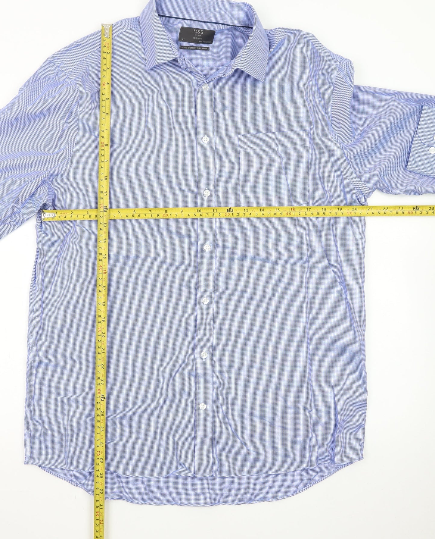 Marks and Spencer Men’s Blue Check 16 Regular Fit Cotton Dress Shirt