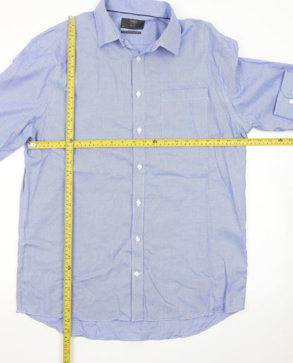Marks and Spencer Men’s Blue Check 16 Regular Fit Cotton Dress Shirt