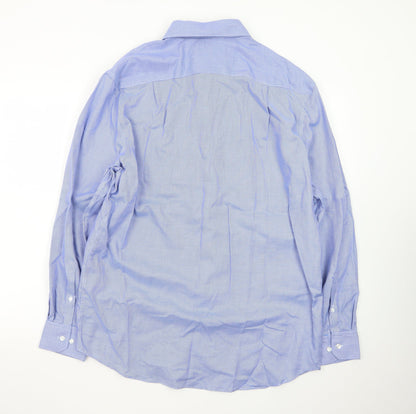 Marks and Spencer Men’s Blue Check 16 Regular Fit Cotton Dress Shirt