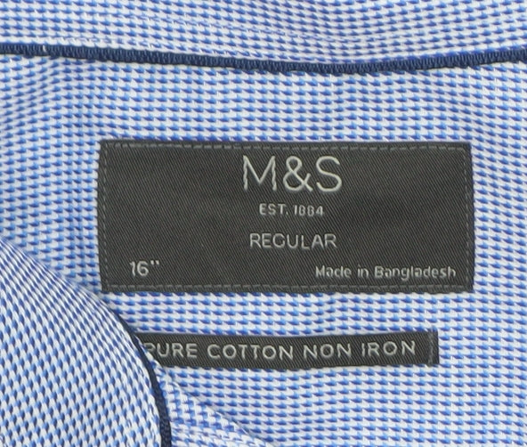 Marks and Spencer Men’s Blue Check 16 Regular Fit Cotton Dress Shirt