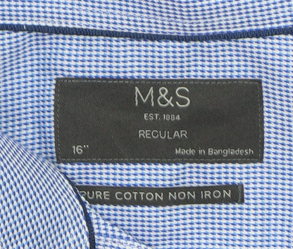 Marks and Spencer Men’s Blue Check 16 Regular Fit Cotton Dress Shirt