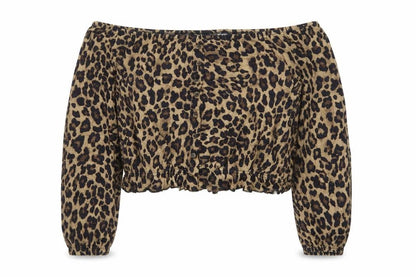 H&M Women Brown Leopard Off Shoulder Cropped Blouse M