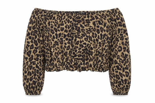 H&M Women Brown Leopard Off Shoulder Cropped Blouse M
