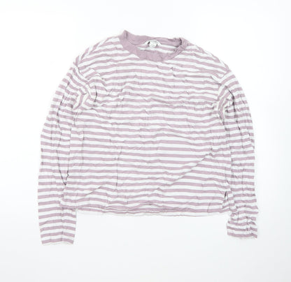 Monki Womens Pink White Striped Long Sleeve Cotton T-Shirt Size S