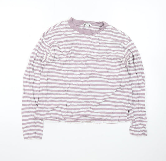 Monki Womens Pink White Striped Long Sleeve Cotton T-Shirt Size S