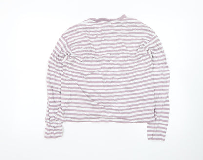 Monki Womens Pink White Striped Long Sleeve Cotton T-Shirt Size S