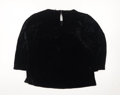 Zara Women Black Velvet Embroidered Blouse XS 3/4 Sleeve