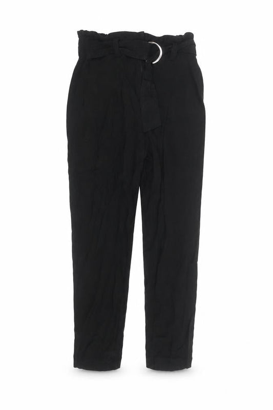 Lipsy Women Black Paperbag Belted Trousers UK 10 Viscose Linen Blend